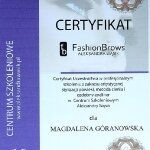 Certyfikat Uczestnictwa w profesjonalnym szkoleniu z zakresu artystycznej stylizacji powieki, metoda cienia i ozdobny eyeliner w Centrum Szkoleniowym Aleksandry Wąsik